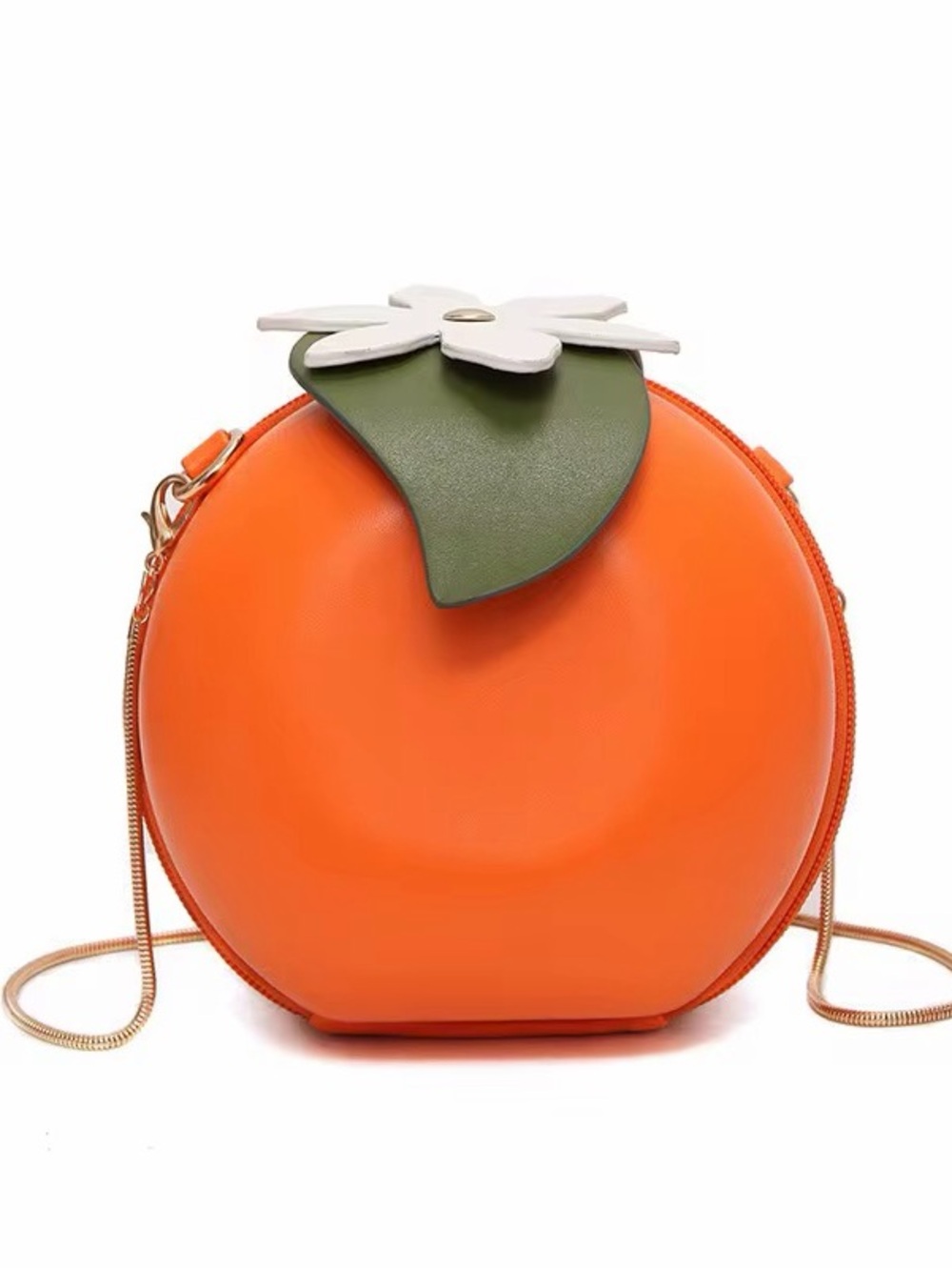 Orange Fruit-Shaped Crossbody Bag with Green Leaf & White Flower